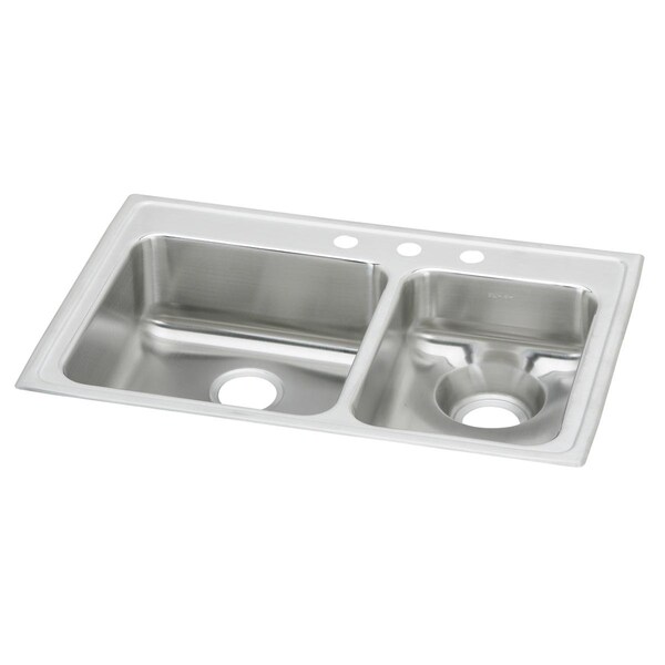 Elkay Lustertone Stainless Steel 33 X 22 X 7-5/8 60/40 Double Bowl Top Mount Sink LWR3322R3 - main